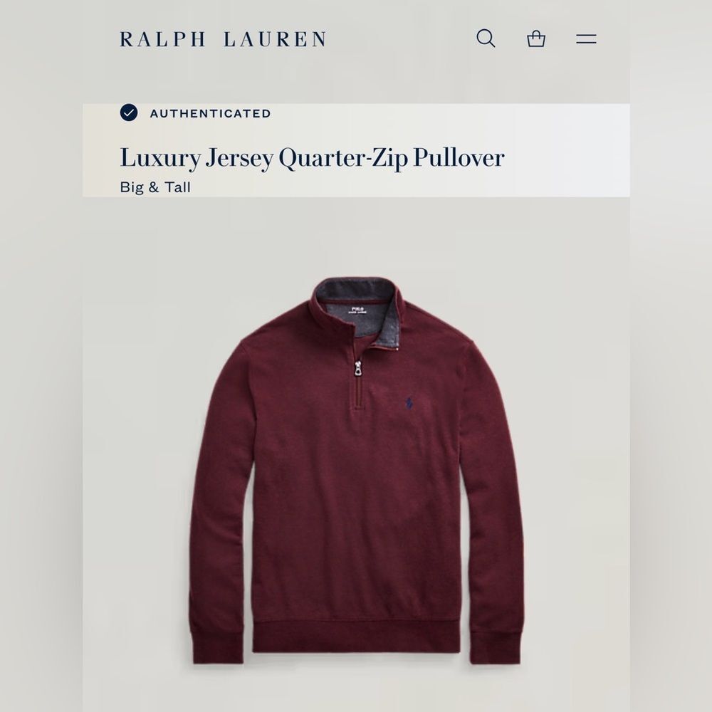 Polo by Ralph Lauren Men's Burgundy Authenticated Luxury Jersey Quarter Zip